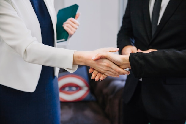 Handshake of businessman and businesswoman