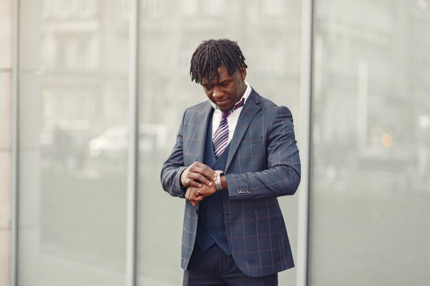 Handsome black man in a blue suit