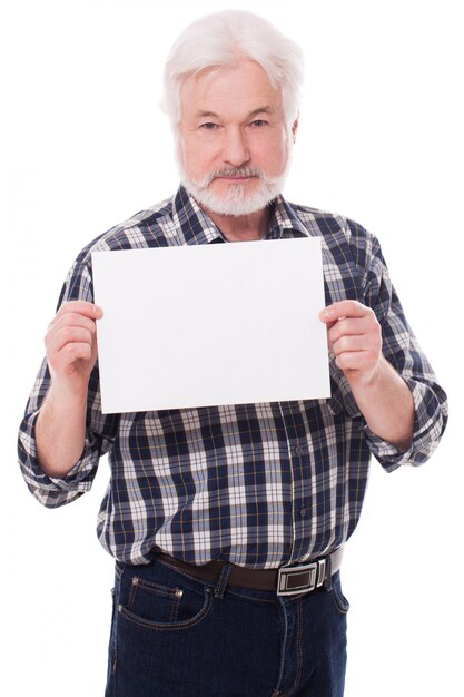 Handsome elderly man with paper