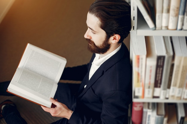 Handsome guy study at the library