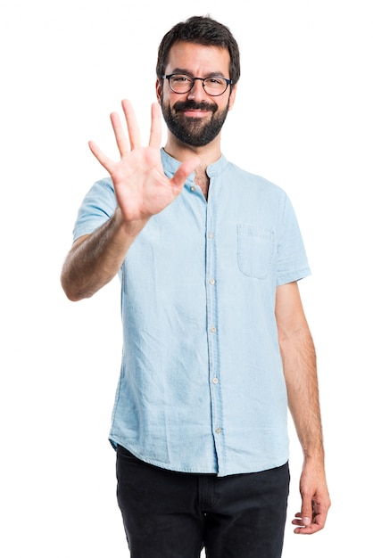 Free Photo handsome man counting five