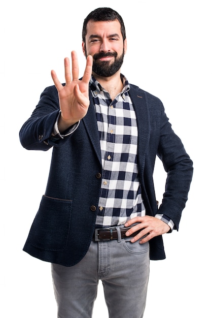 Free photo handsome man counting four