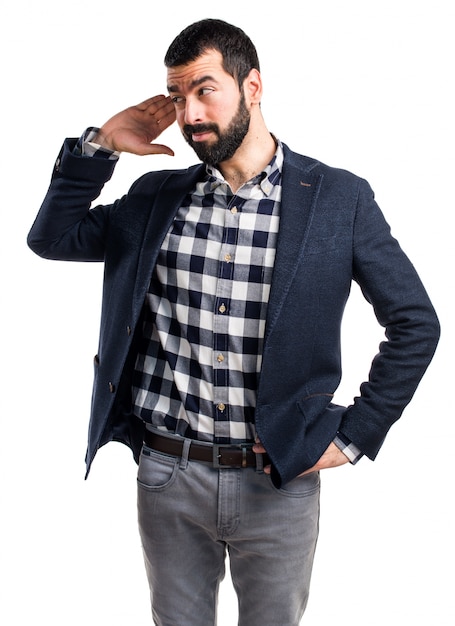 Handsome man listening something