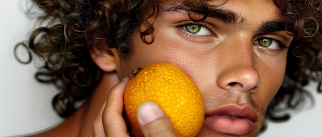 Free photo handsome man posing with fruit