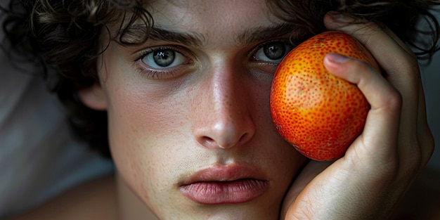 Free photo handsome man posing with fruit