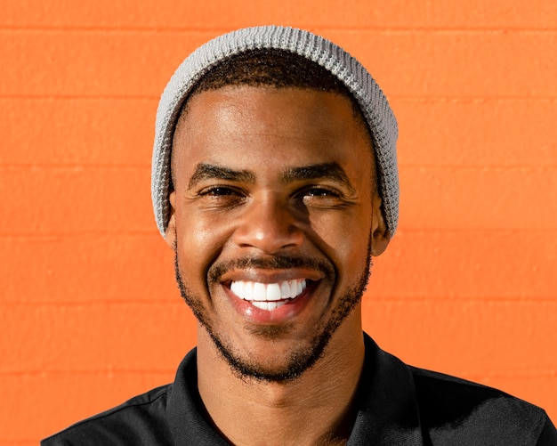 Free Photo handsome man smiling, happy face portrait close up