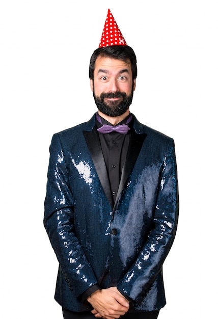 Free Photo handsome man with sequin jacket in a party