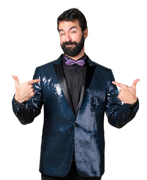 Free Photo handsome man with sequin jacket proud of himself