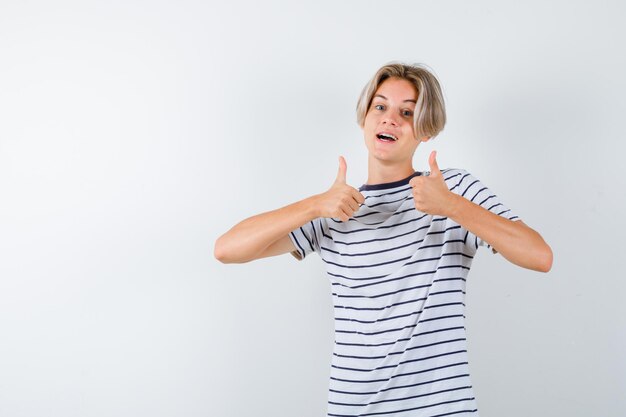 Handsome teen boy in a striped t-shirt