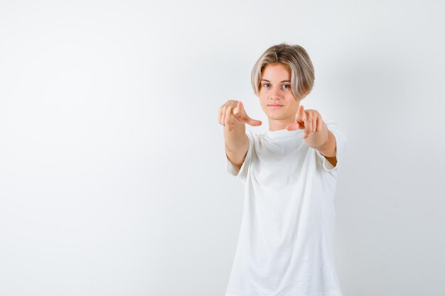 Handsome teen boy in a white t-shirt