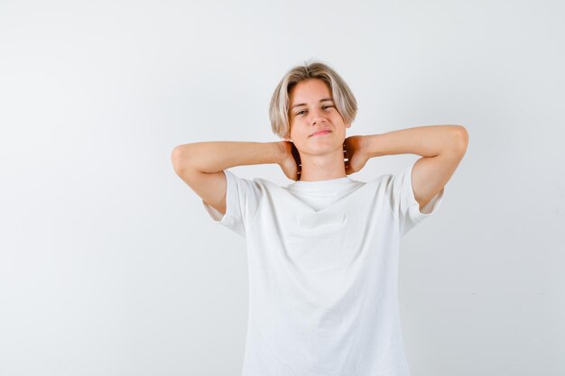 Handsome teen boy in a white t-shirt