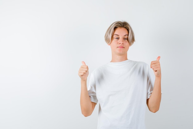 Handsome teen boy in a white t-shirt