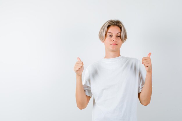 Handsome teen boy in a white t-shirt