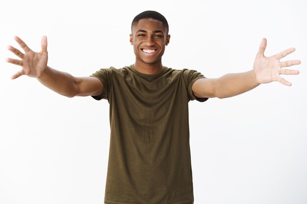 Handsome young African-American with khaki Tshirt