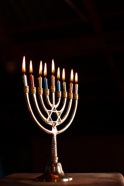 Free Photo hanukkah candlelight holder with candles