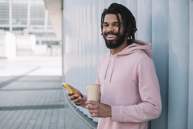 Happy afroamerican man outdoors