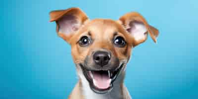 Free photo a happy beagle with droopy ears on a blue background