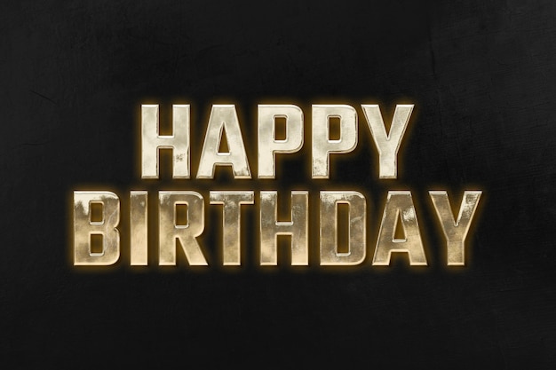 Free photo happy birthday 3d golden typography on black background