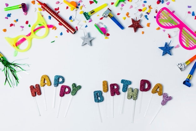 Happy birthday lettering on white background