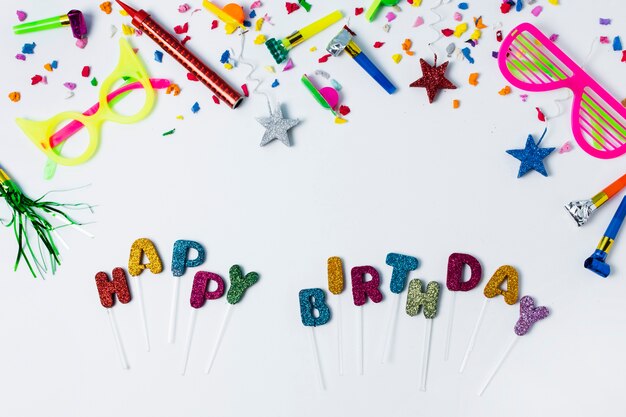 Happy birthday lettering on white background