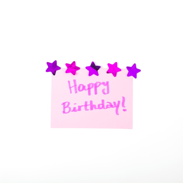 Happy birthday message decorated with star shape on white background