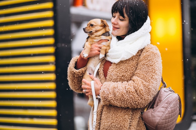 Free Photo happy dog owner with little pet