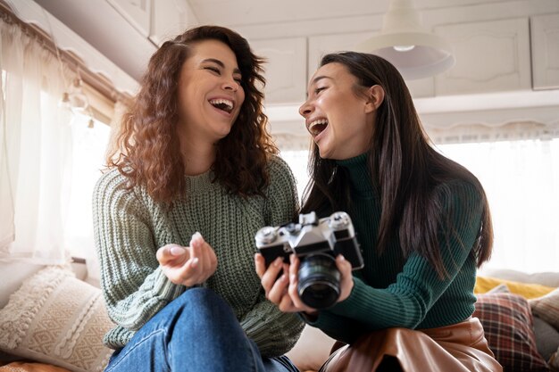 Happy and excited friends reunited