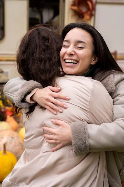 Happy and excited friends reunited