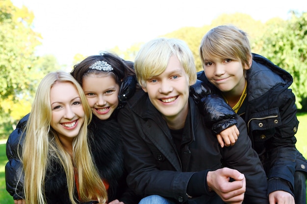 Happy family have fun in park