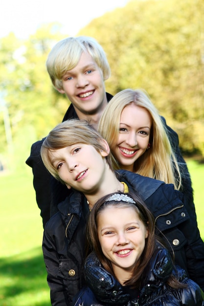 Happy family have fun in park