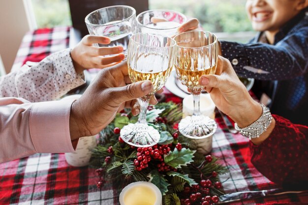 Happy family having a Christmas dinner at home