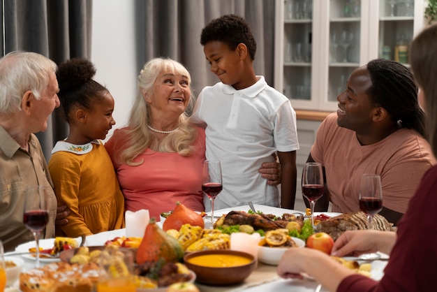 Happy family having a nice thanksgiving dinner together