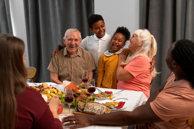 Happy family having a nice thanksgiving dinner together