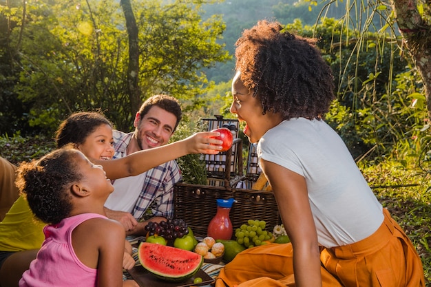 Happy family having a picnic