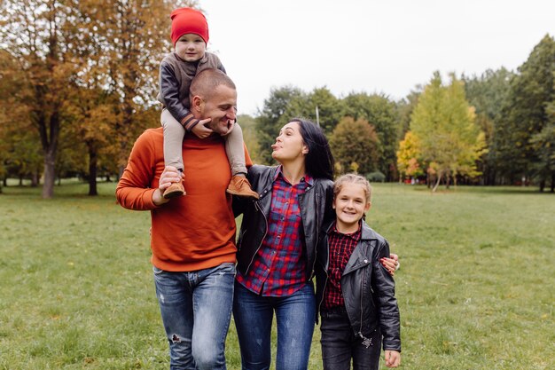 Happy family with children in the park