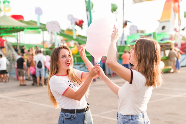 Free photo happy friends having fun in the amusement park