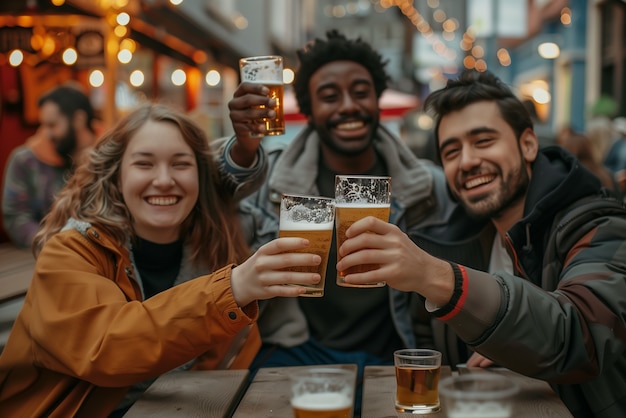 Free photo happy friends toasting with beer