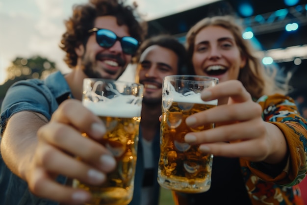 Happy friends toasting with beer