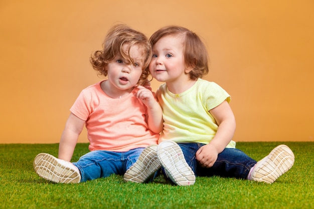 Free photo happy funny girl twins sisters playing and laughing