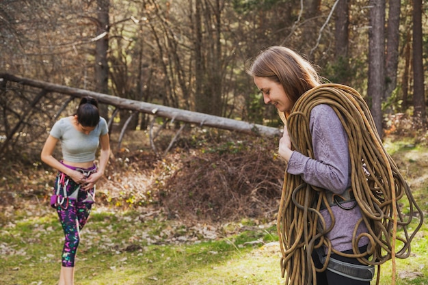 Happy girl holding ropes