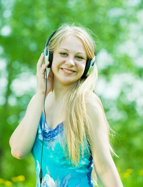 happy girl listening music