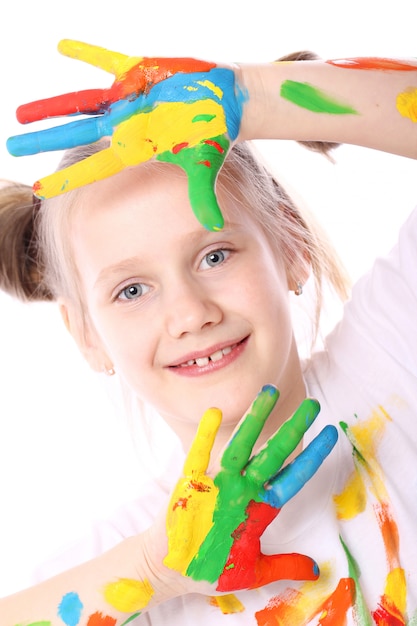 Free Photo happy girl with paint on her hands