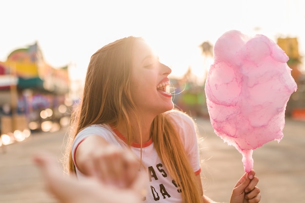 Happy girls having fun in the amusement park