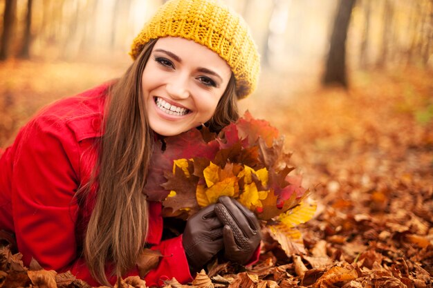 Happy gorgeous woman at autumn season