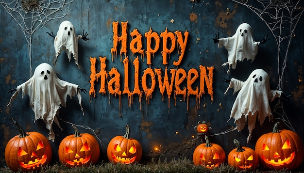 Free Photo happy halloween background with pumpkin