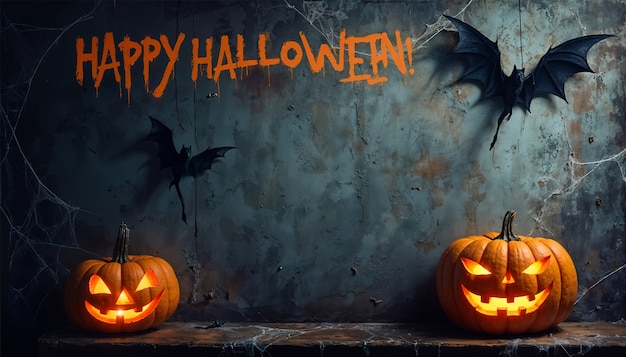 Free photo happy halloween background with pumpkin