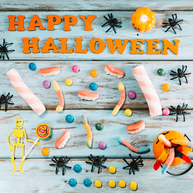 Free Photo happy halloween caption and gummies. 