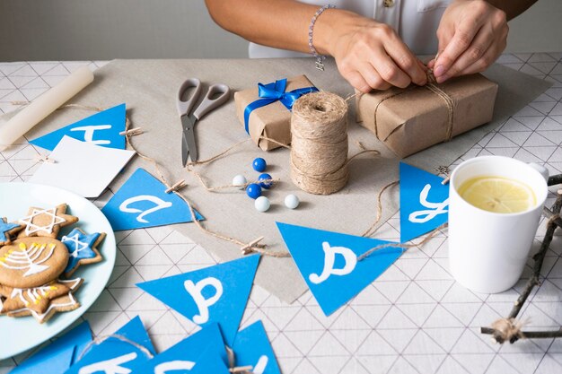 Happy hanukkah traditional festival high view