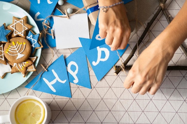 Free photo happy hanukkah traditional festival top view