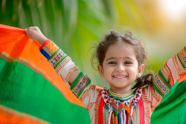 Free Photo happy indian girl with indian flag